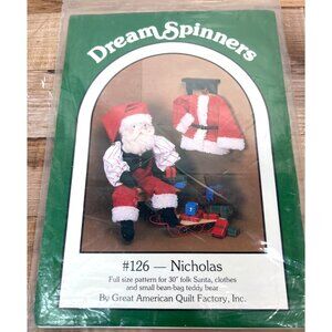 Dream Spinners Nicholas #126 Full-Size Pattern For 30" Folk Santa & 6.5" Teddy B